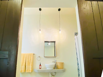 Private bathroom with mirror and shower