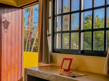 Window with ironwork overlooking the garden