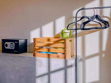 Safe and closet with hangers